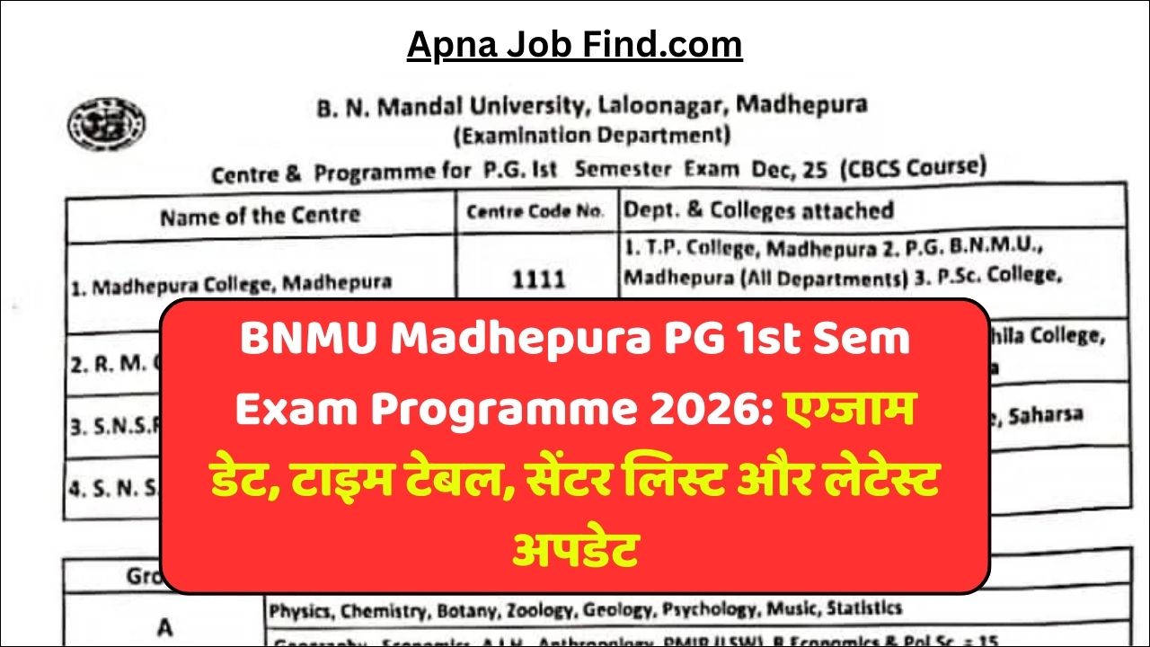 BNMU Madhepura PG 1st Sem Exam Programme 2026