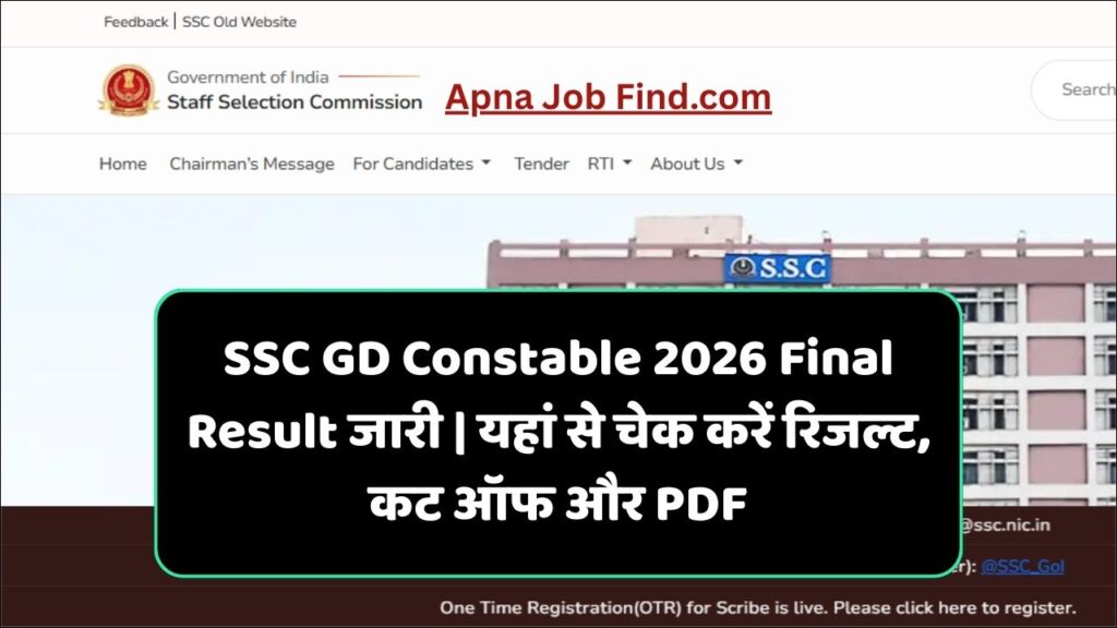 SSC GD Constable 2026 Final Result जारी | यहां से चेक करें रिजल्ट, कट ऑफ और PDF